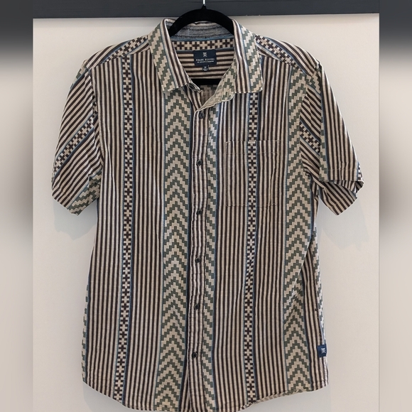 Roark Men's Striped Short Sleeve Shirt - Brown, Tan, Green - Picture 1 of 5